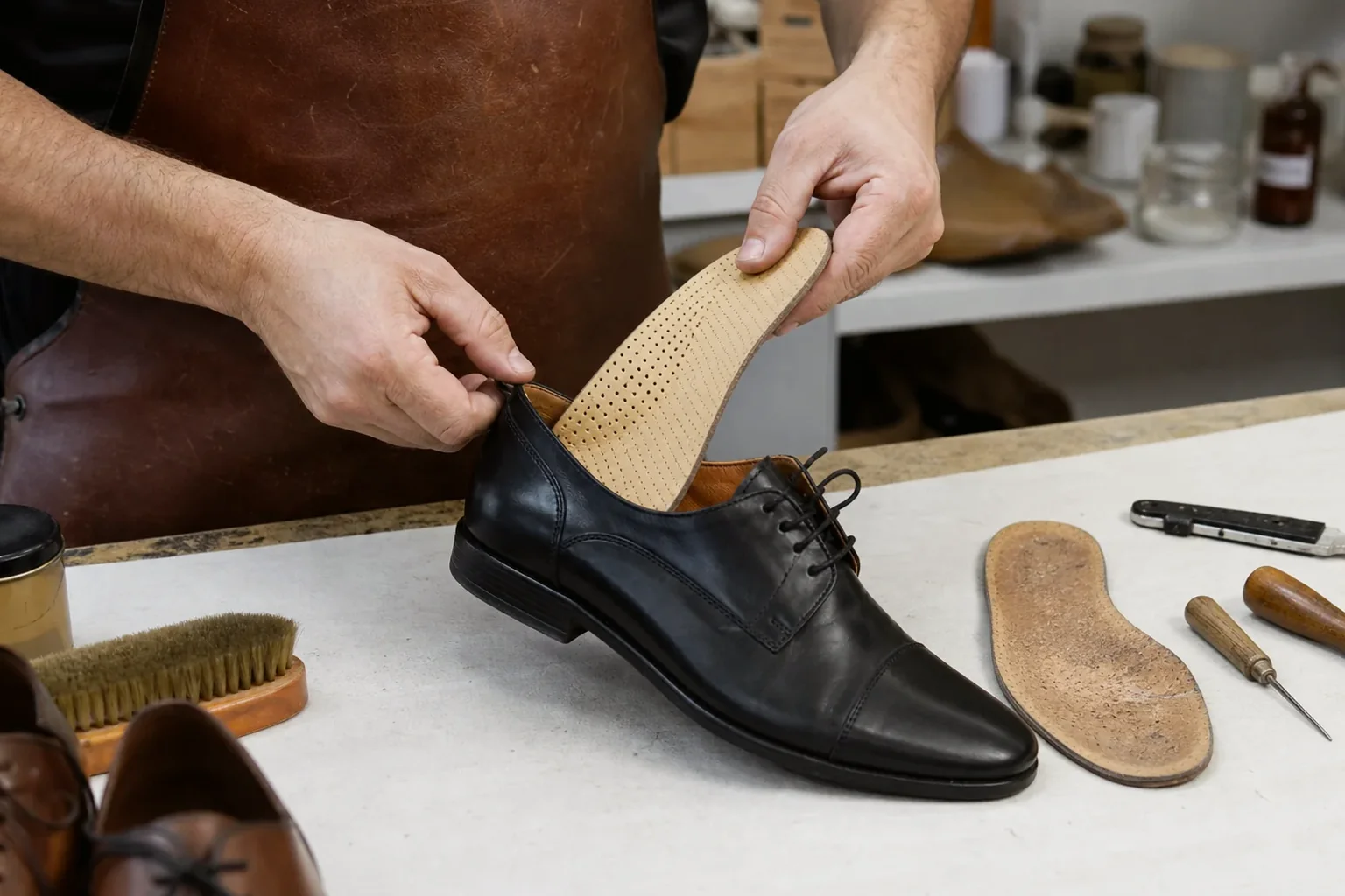 Sapateiro em Itaquaquecetuba trocando palmilhas de sapatos.